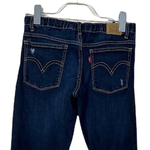 Levi’s Girlfriend Dark Wash Mid Rise Adjustable Distressed Jeans Girls Size 16R - Picture 4 of 6